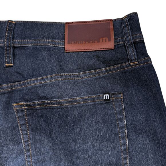 Travis Mathew Featherweight Jeans Mens 34x32 Dark Wash Stretch Denim Blue Casual - Picture 4 of 7